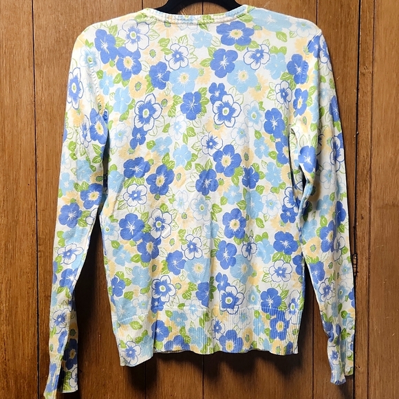 Eddie Bauer womens small button-up cardigan floral spring print yellow blue gree - Picture 4 of 4